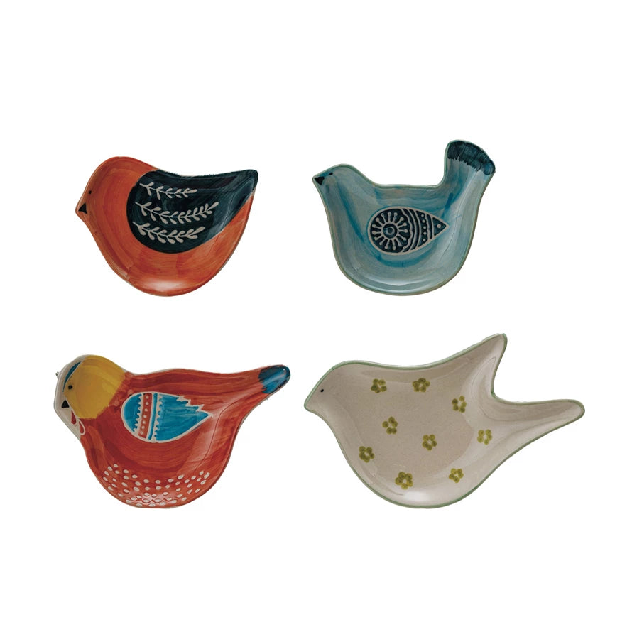 Hand-Painted Stoneware Bird Shaped Dish, 4 Styles