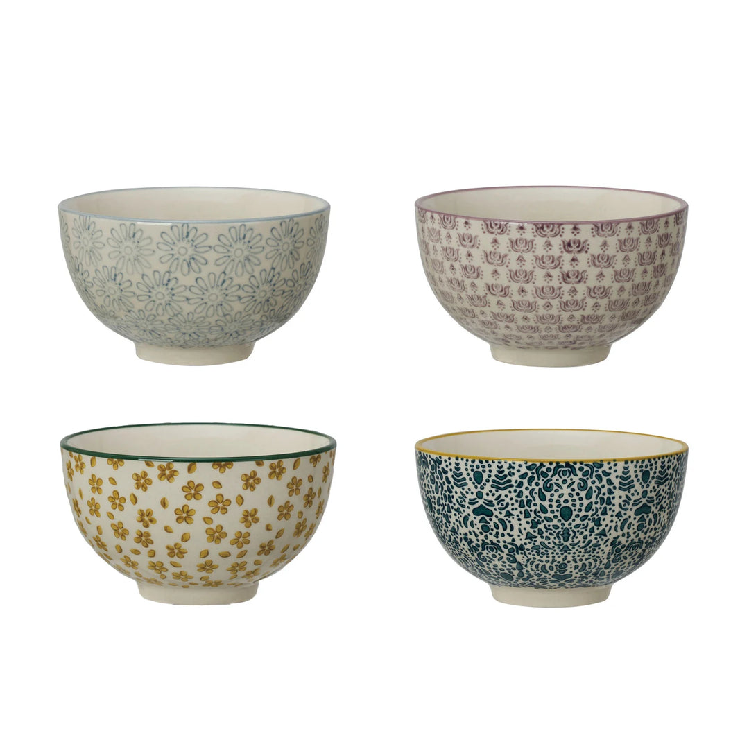 4-1/2" Round Stoneware Bowl with 4 Patterns