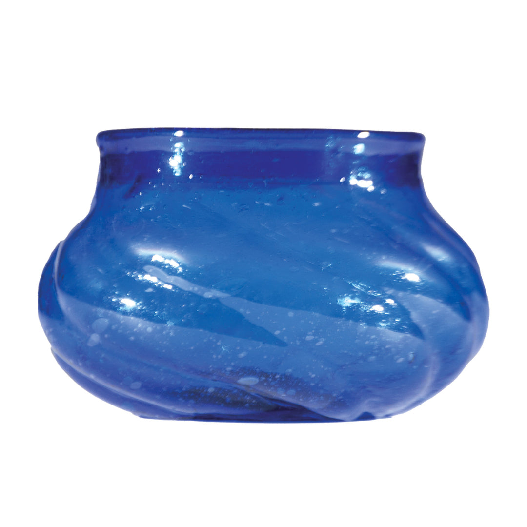 Hand-Blown Seeded Twisted Glass Tealight/Votive Holder, Blue
