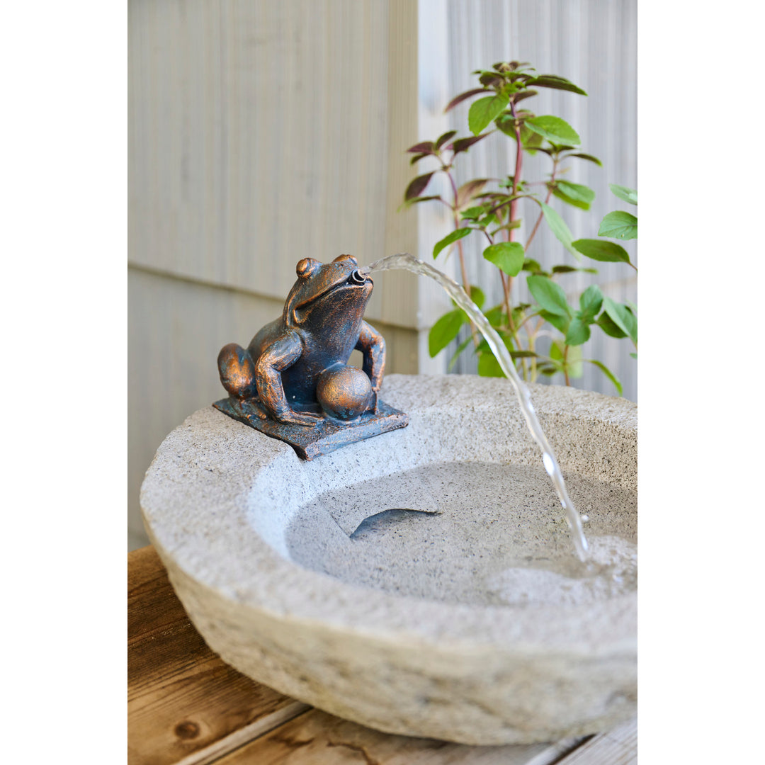 Resin Fountain with Frog, 6' Cord, Concrete & Bronze Finish (Includes Pump Kit)