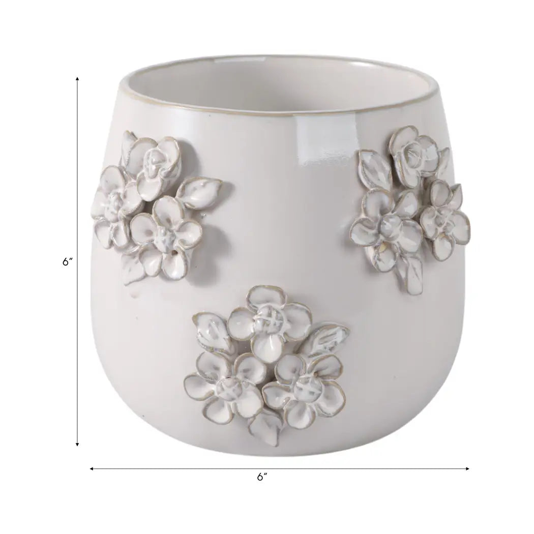Ceramic Flower Bunches Applique Planter - Ivory, 6 in.