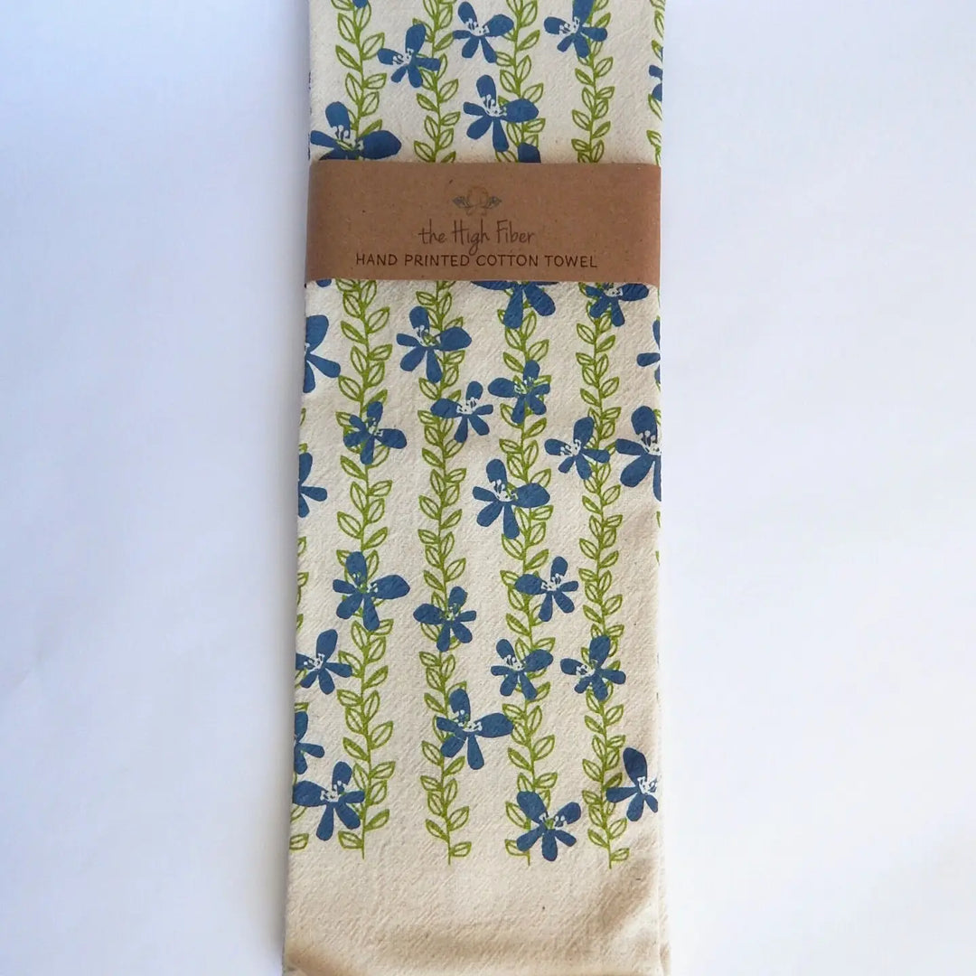 Floral Kitchen Towel,  Handprinted Towel, Floral Vine