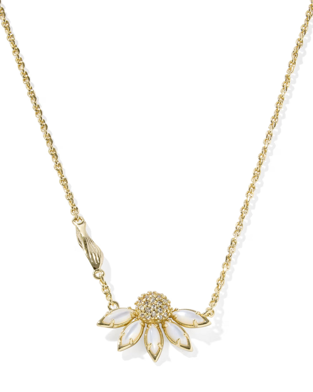Anya Flower Gold Short Pendant Necklace Ivory Mix