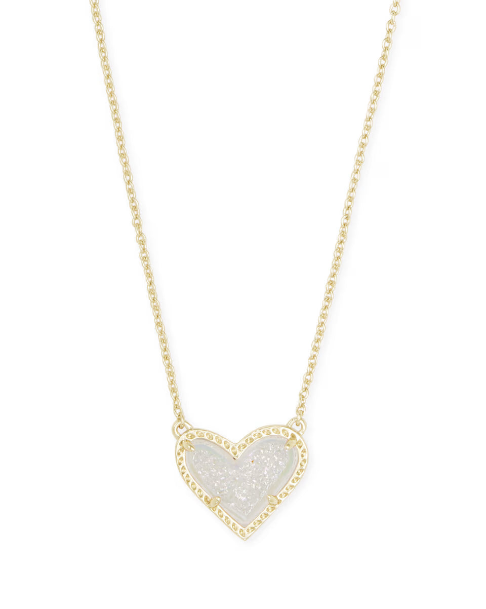 Ari Heart Gold Pendant Necklace in Iridescent Drusy