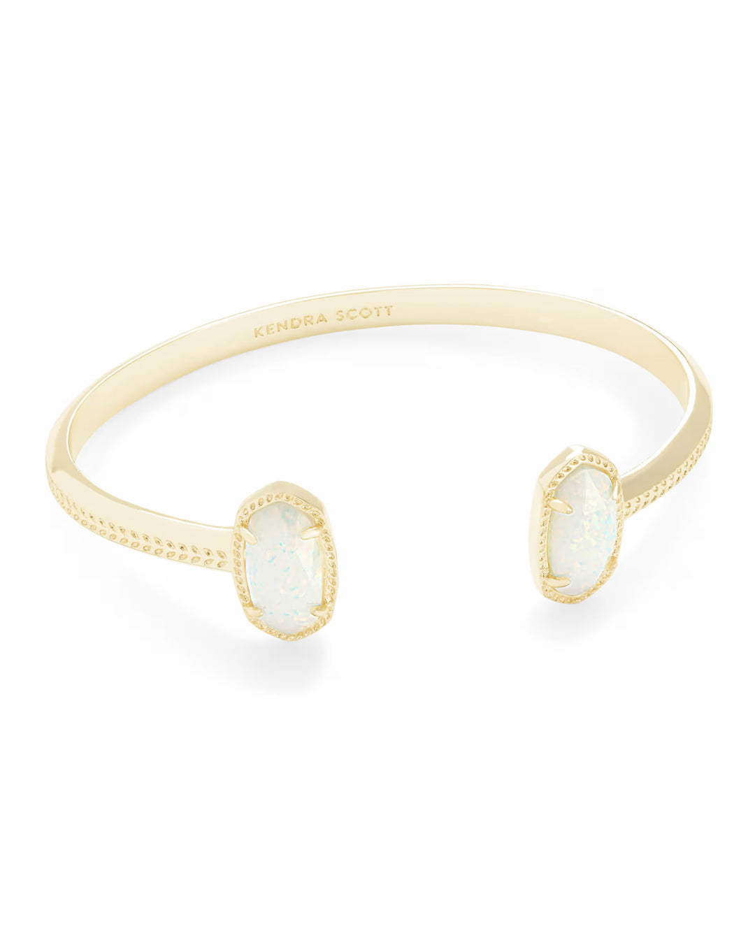 Elton Gold Cuff Bracelet in White Lab Grown Opal