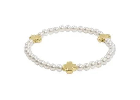 Small Signature Cross 3mm Pearl and Gold
