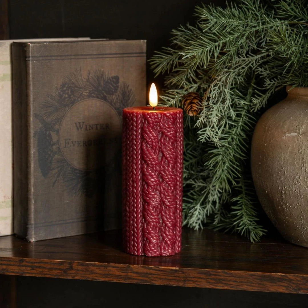 Red Sweater Timer Candle - 6" Pillar 3D Flame