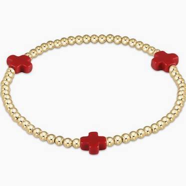 signature cross gold pattern 3mm bead bracelet - red