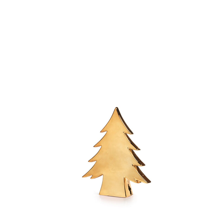 10.75" Tall "Teton" Ceramic Christmas Tree Tabletop Decoration, White, Silver, Gold