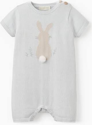 Pale Blue Bunny Knit Shortall Romper
