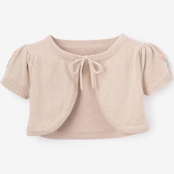 Embroidered Floral Bolero Cotton Knit Cardigan