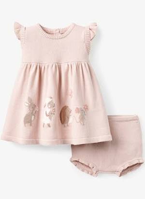 Garden Picnic Flutter Sleeve Knit Baby Dress