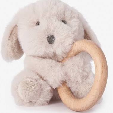 Plush Puppy Wooden Ring Rattle