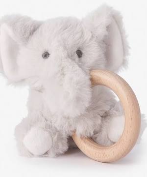 Plush Elephant Wooded Ring Rattle