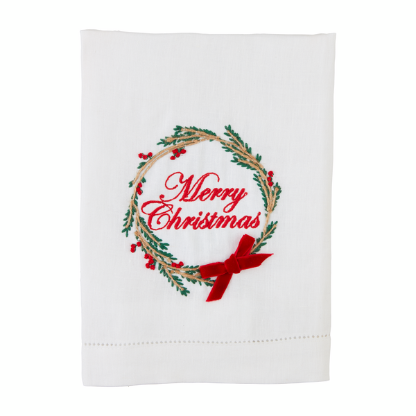 WREATH EMBROIDERED BOW TOWEL
