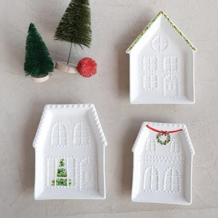Christmas Stoneware House Plates White
