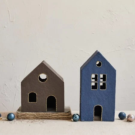 Hand Painted Paper Mache House Blue
