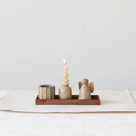Stoneware Angel and Candle Holder Tray