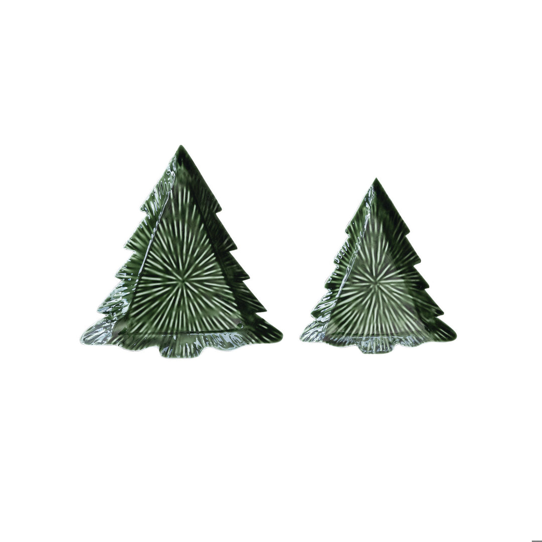 Enameled Metal Tree Shaped Trays, Green, Small and Large