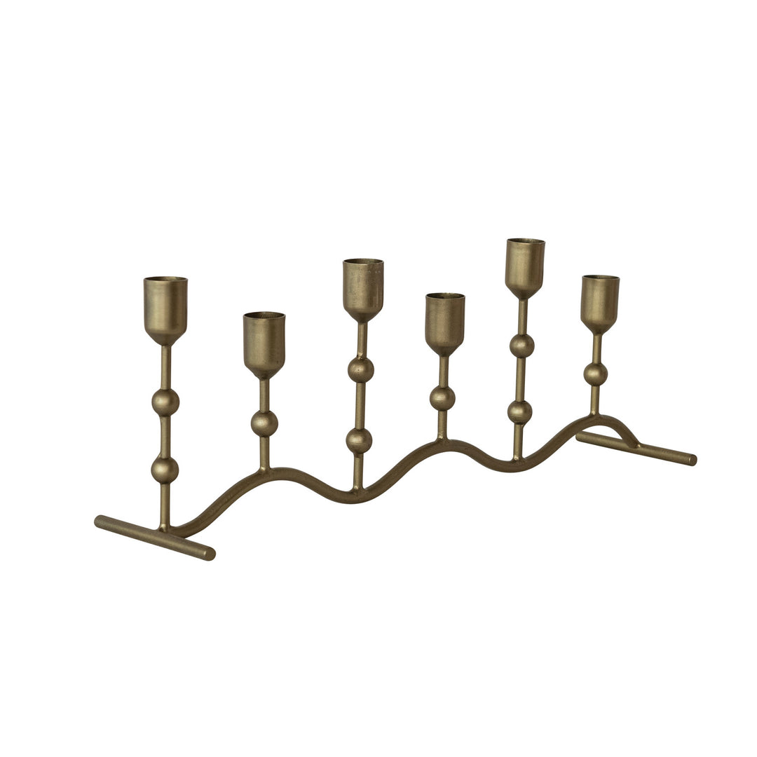 Hand-Forged Iron Candle Runner with Balls & Curved Base (Holds 6 Tapers)