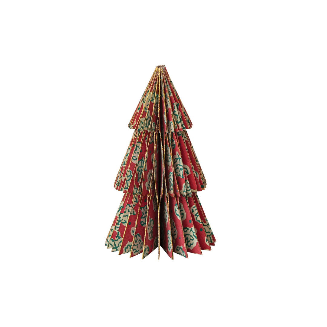 Handmade Recycled Block Printed Paper Folding Honeycomb Tree with Vintage Pattern