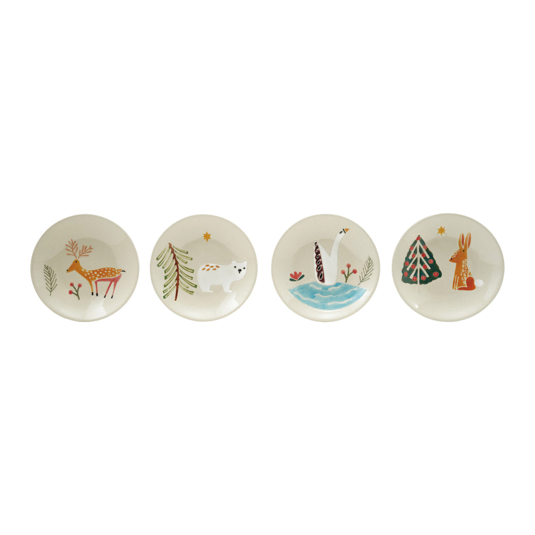 Hand-Painted Stoneware Plate with Wax Relief Animal & Seasonal Botanicals, 4 Styles