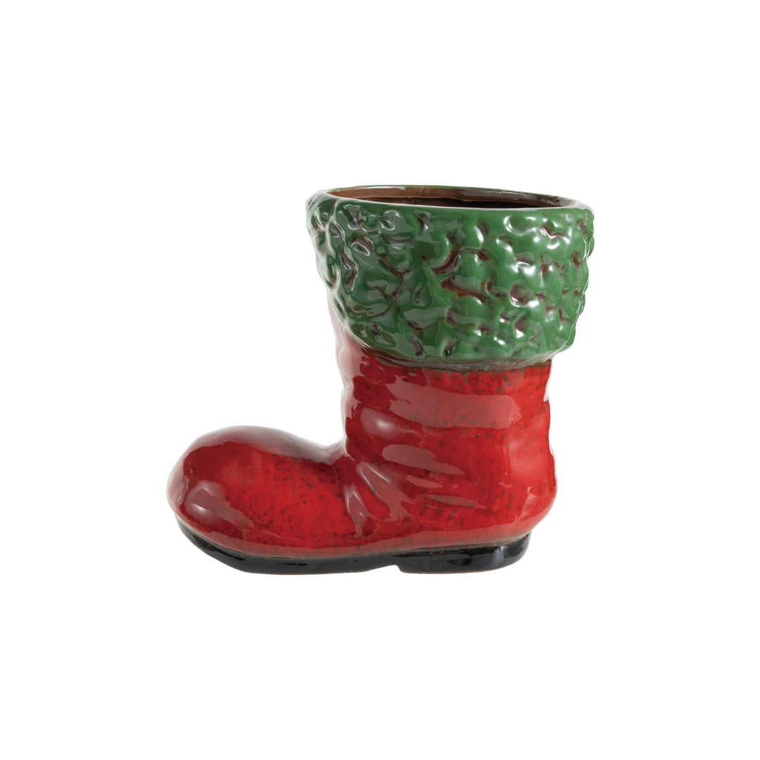 Hand-Painted Ceramic Santa Boot Shaped Container, Red & Green (Each One Will Vary)