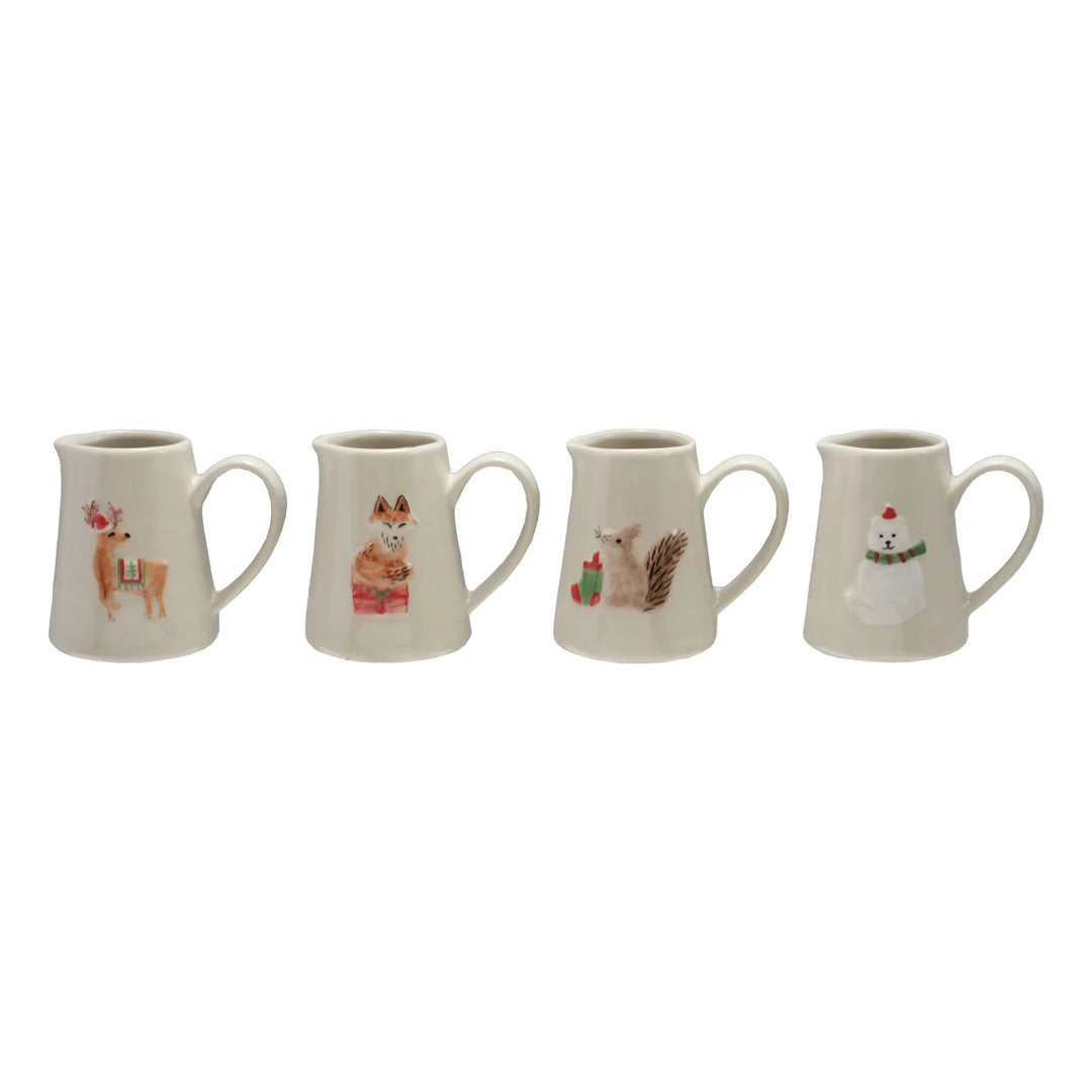 4 oz. Embossed Hand-Painted Stoneware Creamer with Holiday Animal, 4 Styles